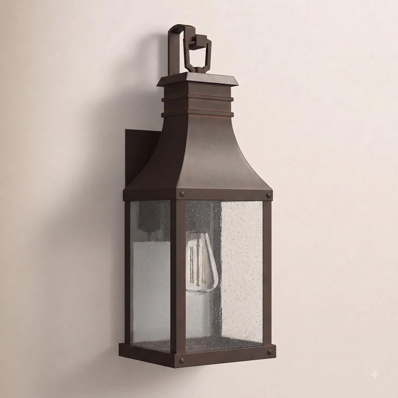 Beacon Hill Brown 18" H Seeded Glass Outdoor Wall Lantern, Blackened Copper
