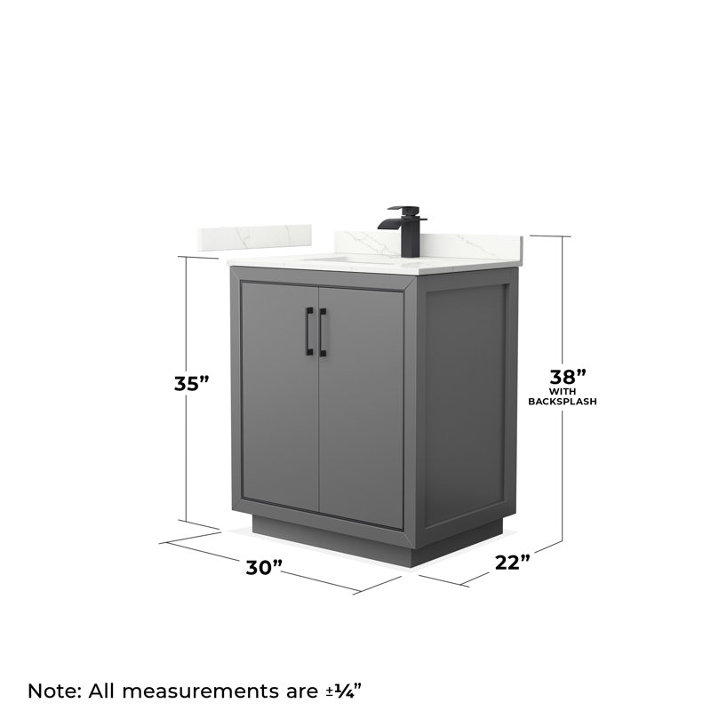 Icon 30'' W Single Vanity, Dark Gray, Giotto Quartz, Matte Black