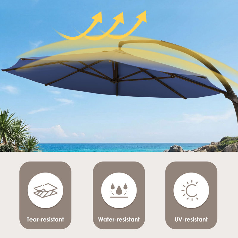 cantilever patio umbrella wind resistant Best Choice Products 10ft 360 Rotating Easy Auto Open w/ Solar LED Lights 1 x Offset Patio Umbrella Canopy and Pole Assembly1 x User Manual and Hardware Kit Whether you are hosting a summer BBQ or enjoying a quiet morning coffee Kristy Aluminum Cantilever Umbrella with