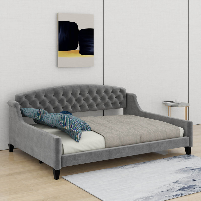 Lit de jour double capitonné de luxe moderne, Gris