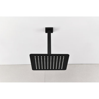 Pomme de douche haute 304 en acier inoxydable - Cascade ultra-mince avec buses, noir mat, douche complète, fonctionne avec tous les bras de douche standards, couvre-tête de pluie à ajustement américain et bras universel