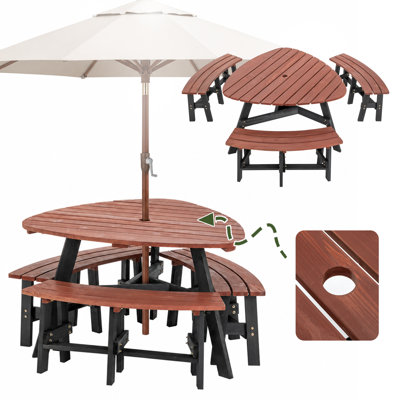 6-Person Semi-Circular Outdoor Solid Fir Wood Picnic Table Set