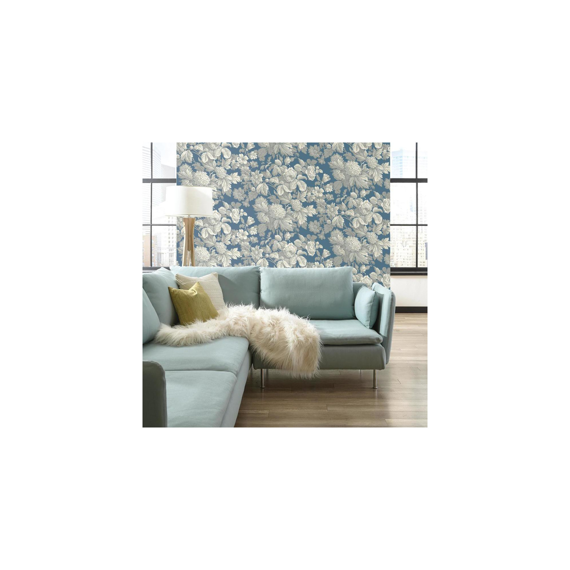 French Dressing Floral Wallpaper, Wedgwood Blue/White