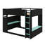 Lit mezzanine en bois avec bureau réglable en hauteur, tiroirs, compartiments de rangement, tringle et lumières RVB-124764987