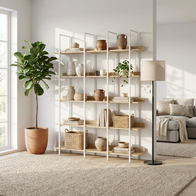Five-Tier Open Bookcase with Industrial Style Design for Home and Office Storage and Display