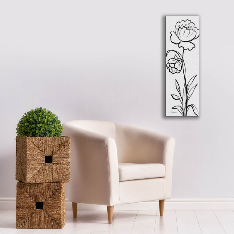 "Epic Graffiti" Black and White Floral 2 Linen "par Silvia Vassileva, art mural sur toile, 12 po x 36 po