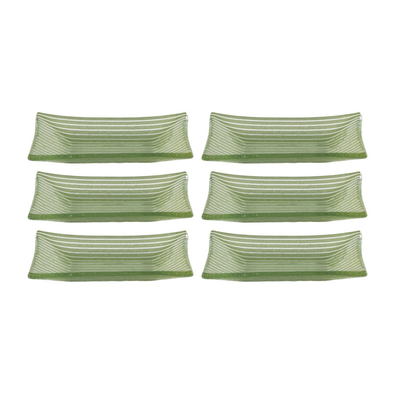 Glass Dinnerware 4.25" x 2.5" x h:0.5" 1 oz. Rectangular  Glass Ramekin (Set of 6), Green