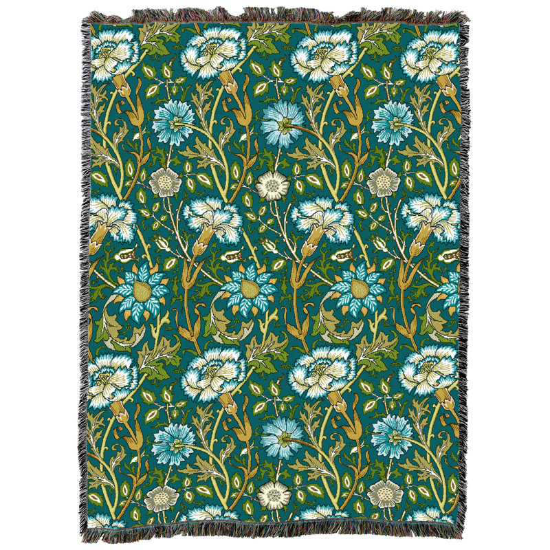 Couverture Capri rose et rose William Morris de Pure Country Weavers - Artisanat - Jeté en tapisserie tissée en coton - Fabriqué aux États-Unis (72 x 54)
