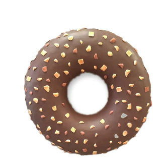 Statue de gros beignet en chocolat avec noix