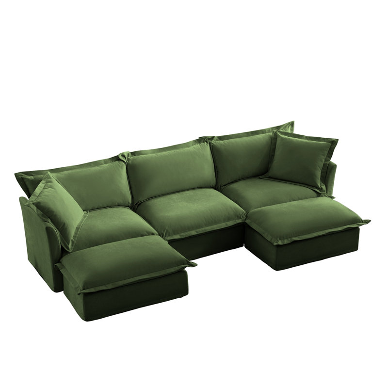 Canapé 3 places avec 2 repose-pieds, Vert, H 34,6 po x l 120 po x P 55 po, 5