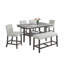 Ensemble de salle à manger à hauteur de comptoir rectangulaire en faux marbre gris 60 po Luna 6 pièces avec tablette de rangement, chaises et banc revêtus gris clair-1097551995