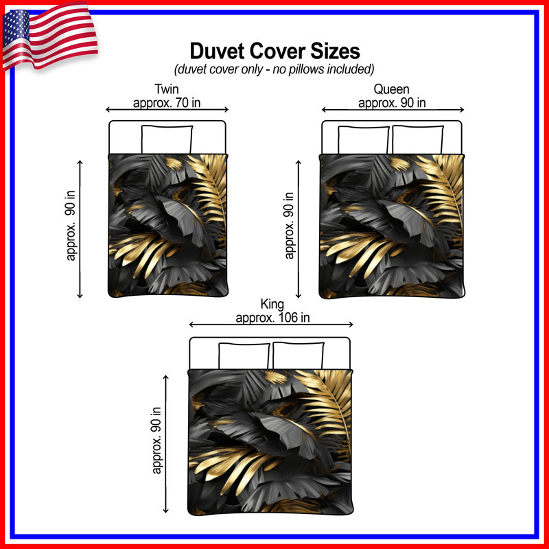Housses de couette dorées à feuilles de palmier noires, Très grand lit