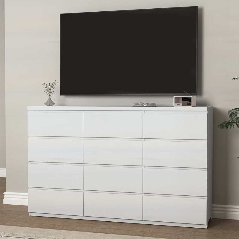 12-Drawer Modern Wood Storage Cabinet, White