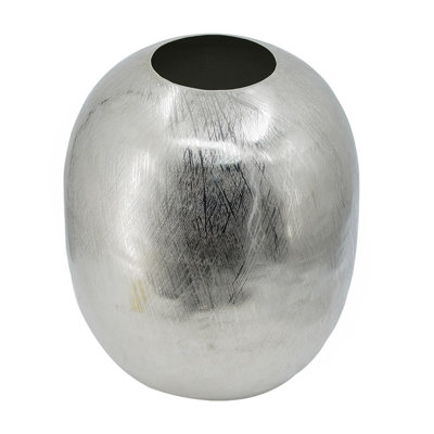 10.5X10.5X13" Aluminum Vase, Silver Streaks