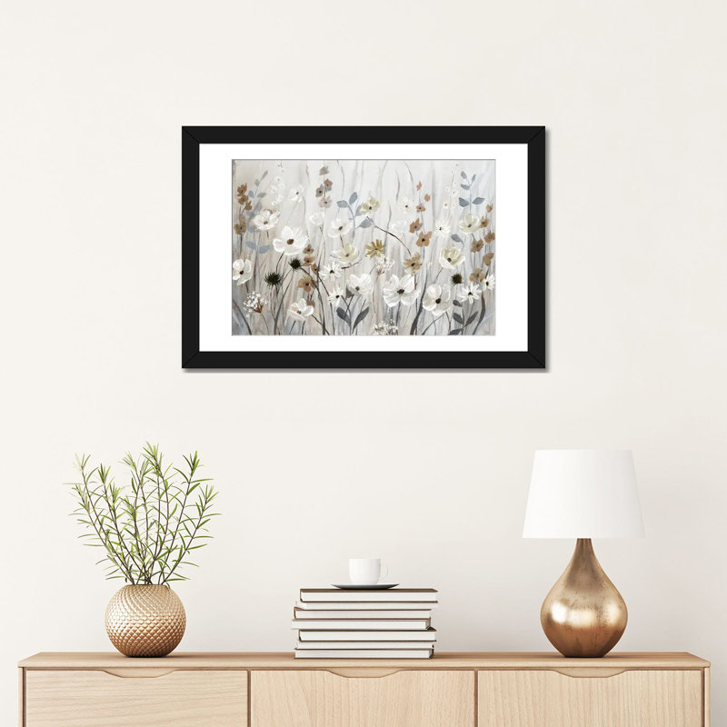«Misty Meadow Field» encadré par Nan Print, Impression encadrée avec passe-partout, H 16 po x l 24 po, Black