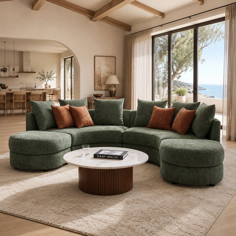 Canapé modulaire courbé 4 pièces David, Polyester forêt