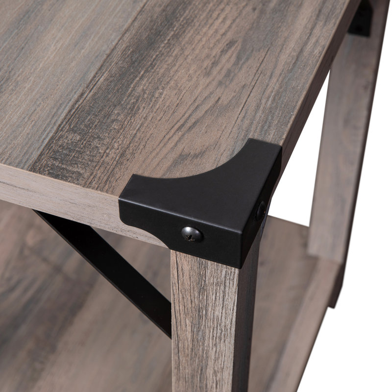 Tenelle 2-Tier Side Table with Metal Side Braces and Corner Caps, Gray Wash