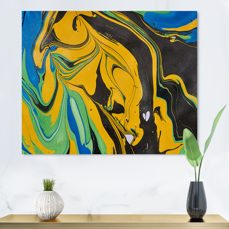 Art en acrylique noir et jaune, H 8 po x l 12 po x P 1 po, Toile tendue