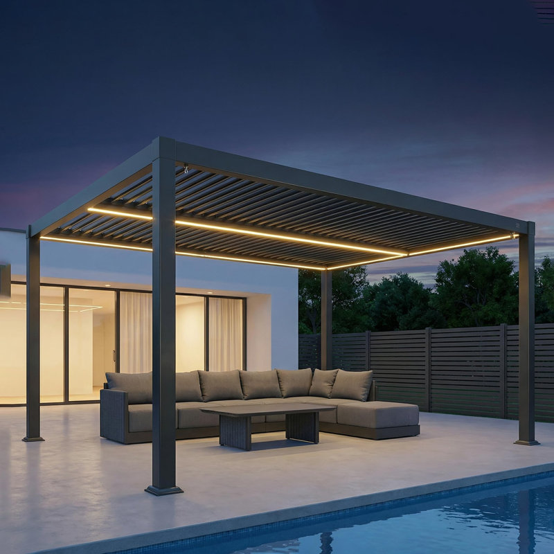 Pergola à persiennes mauve 11 pi x 15 pi avec lumières à DEL et panneau de commande pour terrasse