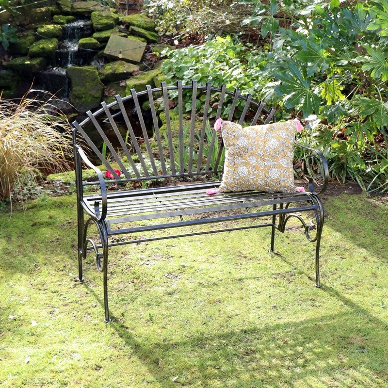 Large Ornate Metal Garden Bench 103Cm, Black