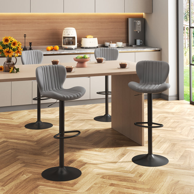 Tabouret de bar réglable avec repose-pieds, tabouret de comptoir pivotant à 360 ° en métal, ensemble de 2, Gris