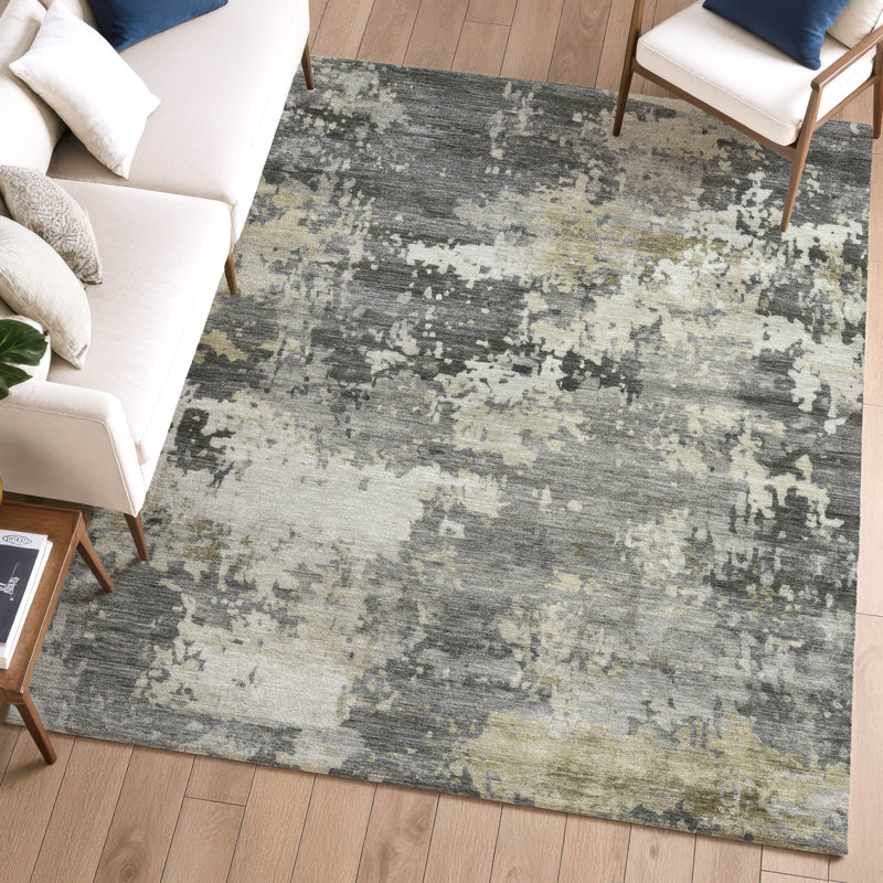 Premium Machine Washable Mayfield AMF2142 abstract Rug, Pewter, 5' x 7'6"