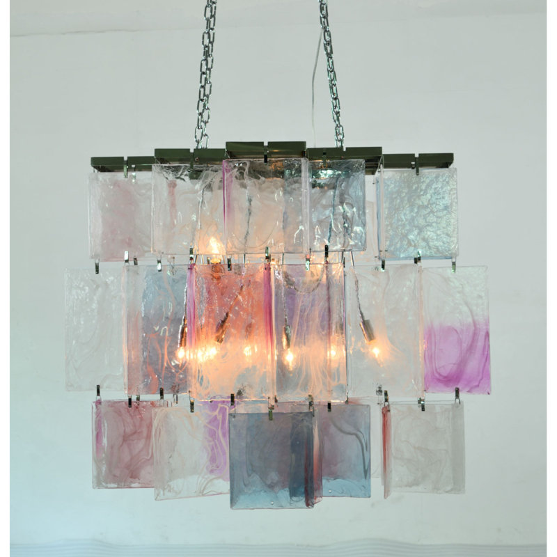 Lustre en cristal Amethyst Murano, Vert turquoise, Chrome laqué, 20” Length x 10” Width x 36” OA Height