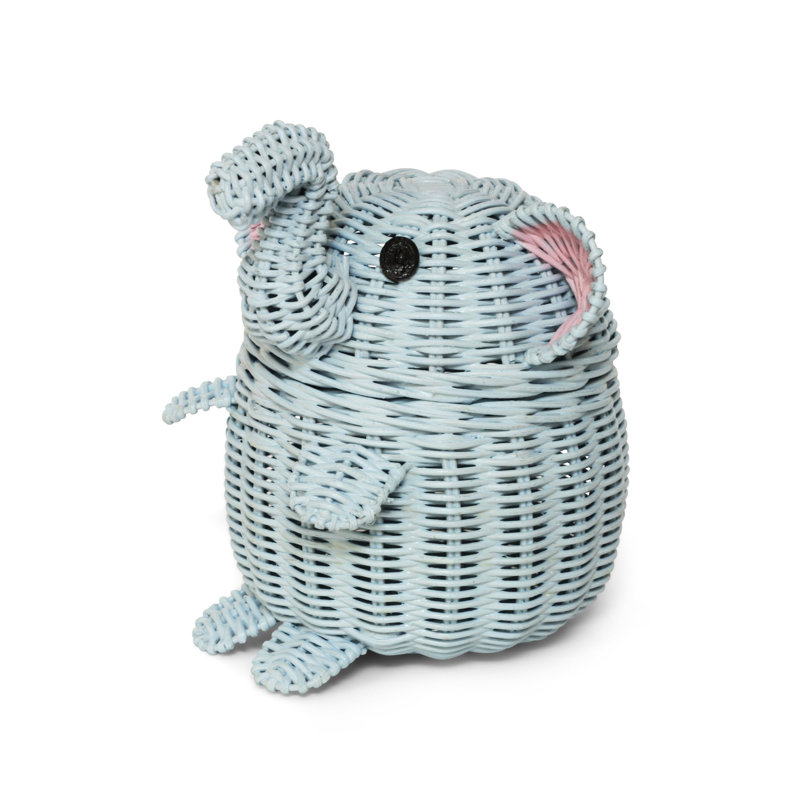 Panier de rangement en rotin avec couvercle Gelsey Elephant, Bleu