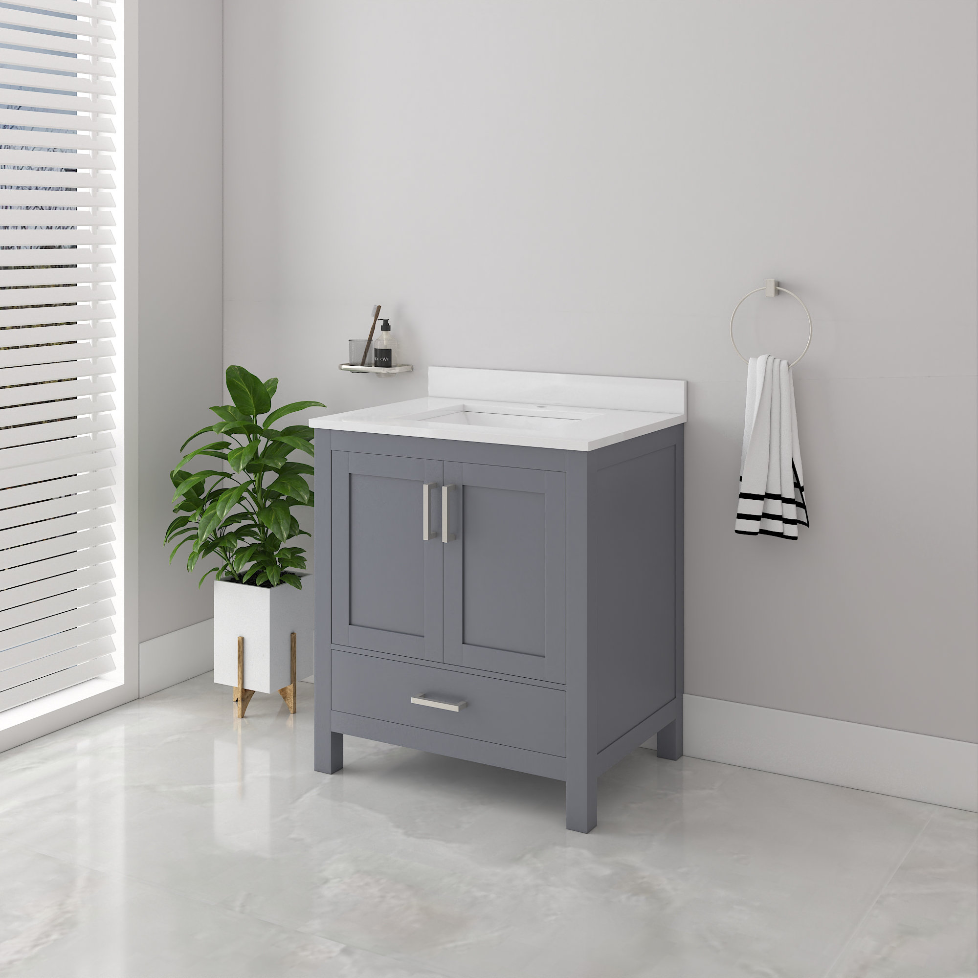 Ayna Decors Rooh 30'' Free-standing Single Bathroom Vanity with White ...