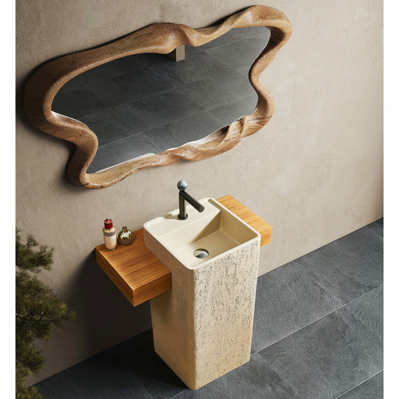 Mid-Century Travertine Stainless Steel Freestanding Bathroom Vanity