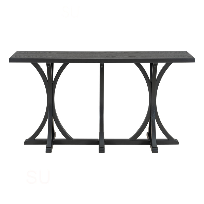 59.8'' Wooden Console Table With Oak Veneer Top,Farmhouse Entryway Table With Rubber Wood Slender Curved Legs,For Living Room,Entryway,Hallway, Dining Spaces.