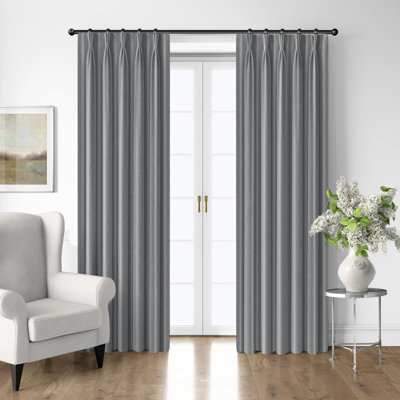Shay Broad Ticking Stripe Gray Cotton Pinch Pleat Drapery Panel Set of 2