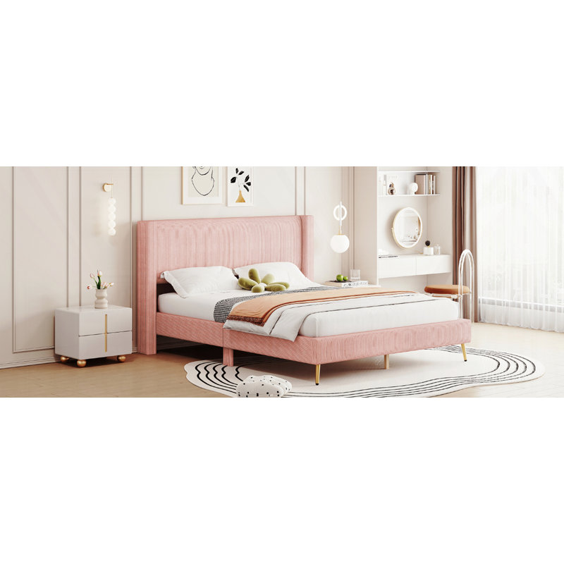 Upholstered Platform Bed, Pink 1
