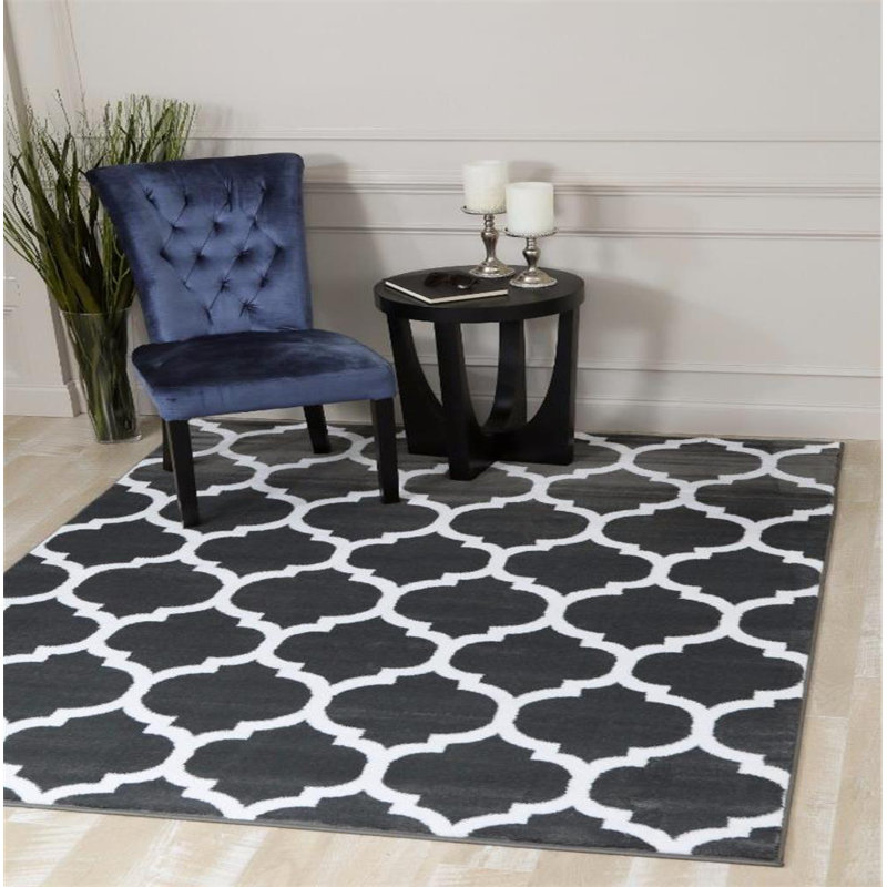 Tapis décoratif abstrait gris anthracite Mersey, Rectangle 5 pi x 7 pi