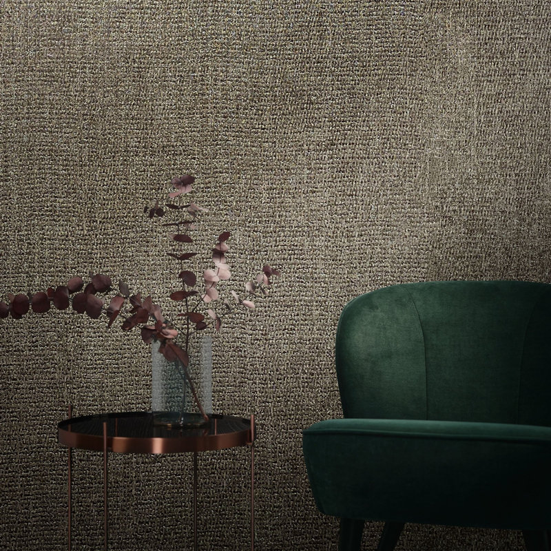 Earth Collection Textured Weave Effect Wallpaper Roll, Gold
