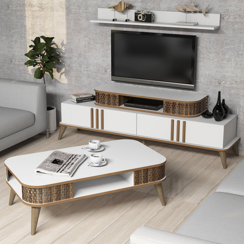 Meuble audio-vidéo pour téléviseur de 75 po ou moins Dawna, Blanc