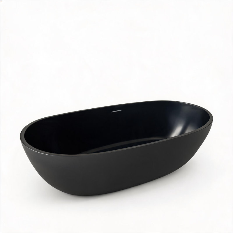 55 inch Matte Black Solid Surface Deep Soaking Bathtub with Slip Resistant Contour