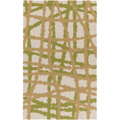 Tapis décoratif à motif abstrait de couleur lime / brun clair / beige intérieur / extérieur crocheté à la main Belisle