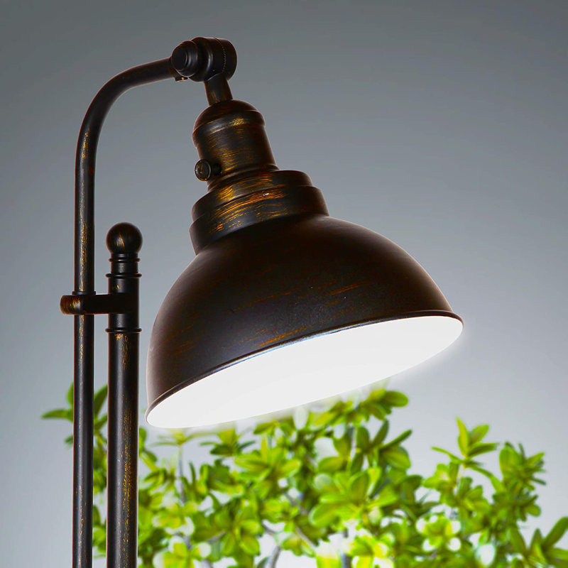 Dylan 65.5 in. Height-Adjustable Farmhouse LED Floor Lamp,  Metal Bowl Shade, Distressed Bronze Finish