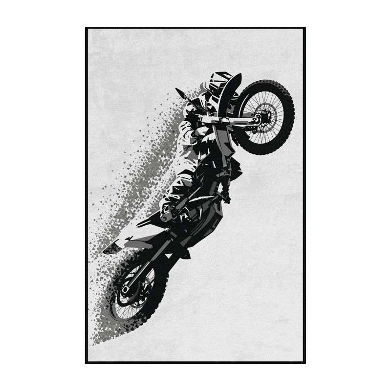 Machine Washable Aguilar Freestyle Motocross Trick Modern Geometric Rug in Blue – Black Binding, 7x9