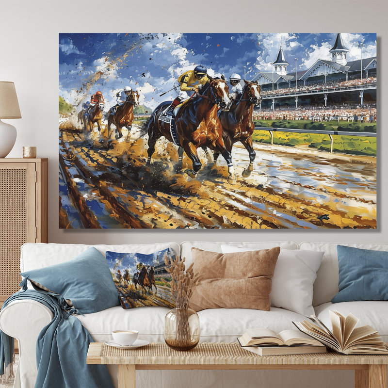 Marlyin - Horse Racing Wall Art, 40" H x 60" W x 1.5" D, Wrapped Canvas