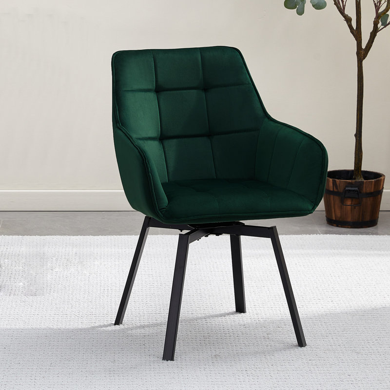 48cm H Velvet Upholstered Metal Armchair, Green