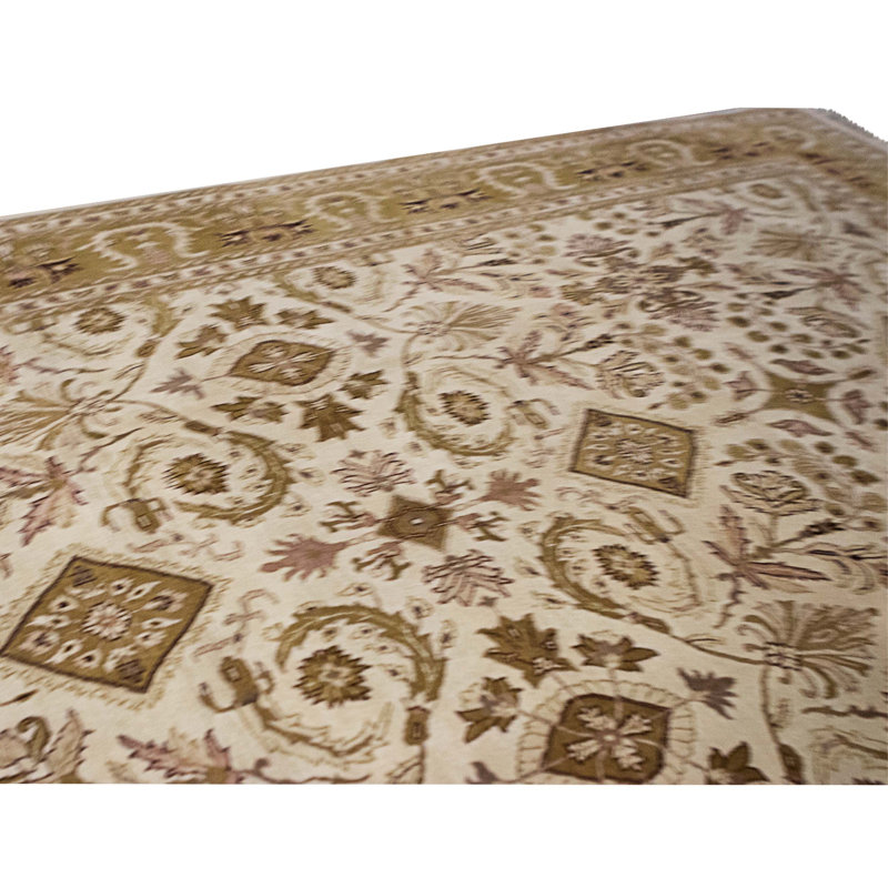 Tapis ivoire et doré de haute qualité noué à la main