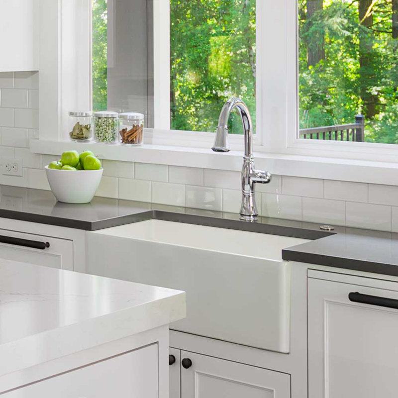 Houzer Platus 26 inch Fireclay Apron Front Farmhouse Single Bowl Kitchen Sink - PTS-2600 BQ, Biscuit