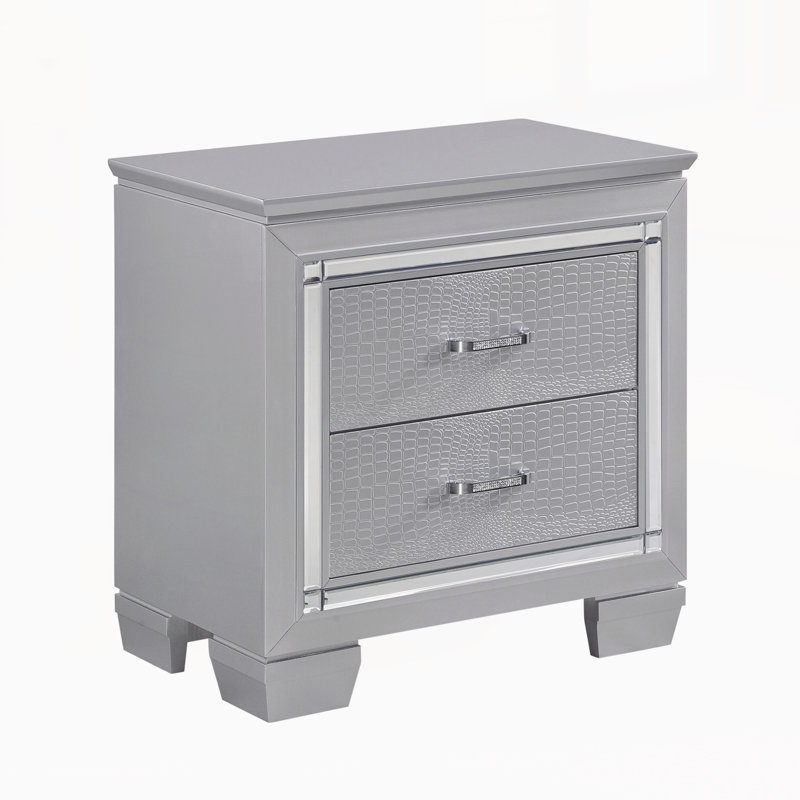 Table de chevet moderne avec tiroirs, Argent argent