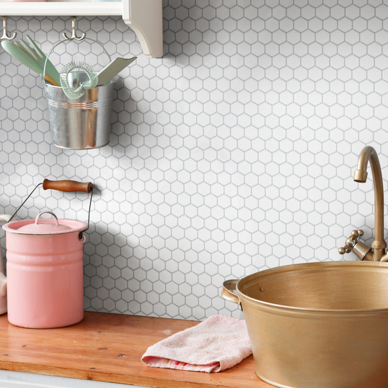 Hudson 1" x 1" Porcelain Honeycomb Mosaic Wall & Floor Tile, Matte White