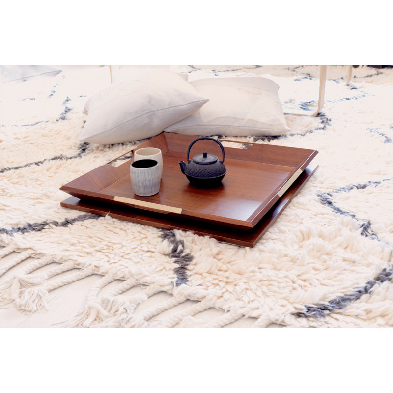 Le Solid Wood Decorative Tray, Walnut, Polished Brass