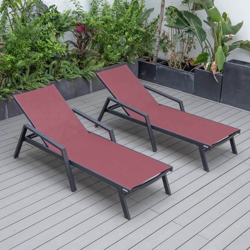 Marlin Outdoor Patio Reclining Chaise Lounge Arm Chair with Powder-Coated Aluminum Frame- Breathable Sling Mesh Fabric, Adjustable Backrest