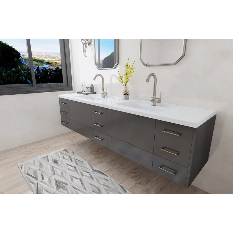 Meuble-lavabo double 87,5 po Richmond, prêt à installer, Ardoise cristal