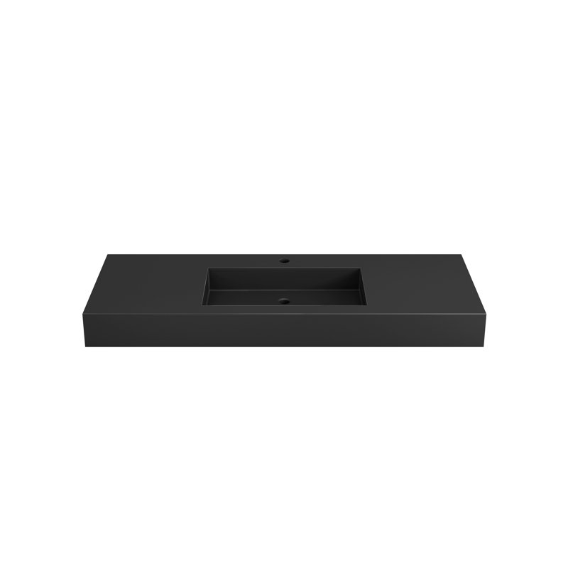 Lavabo de salle de bain rectangulaire en pierre à surface solide Casainc, Noir